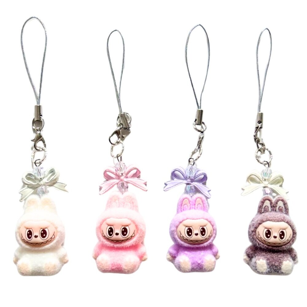 [SET OF 4] Mini Flocked Monster Keychain / Phone Charm - Sitting figure